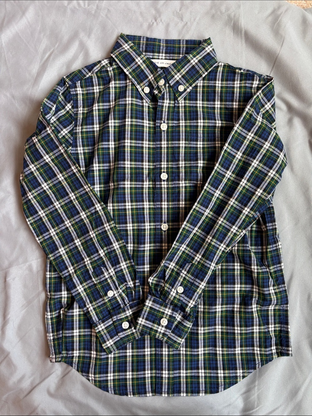 Janie and Jack Navy, Green & White Plaid Button-Down Shirt